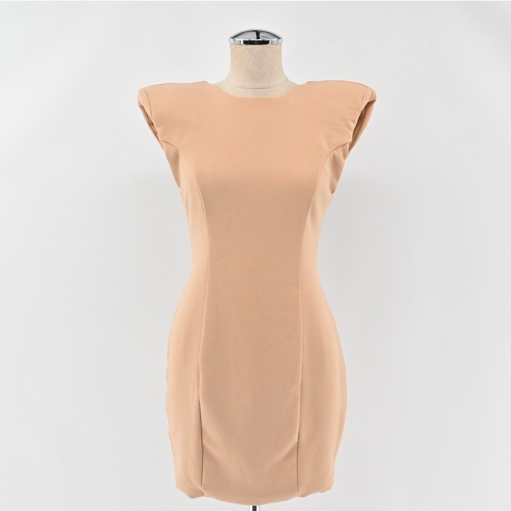 AQUA BY AQUA Dress Womens Size‎ 8 Parnassus Woven Mini Nude Padded Shoulders